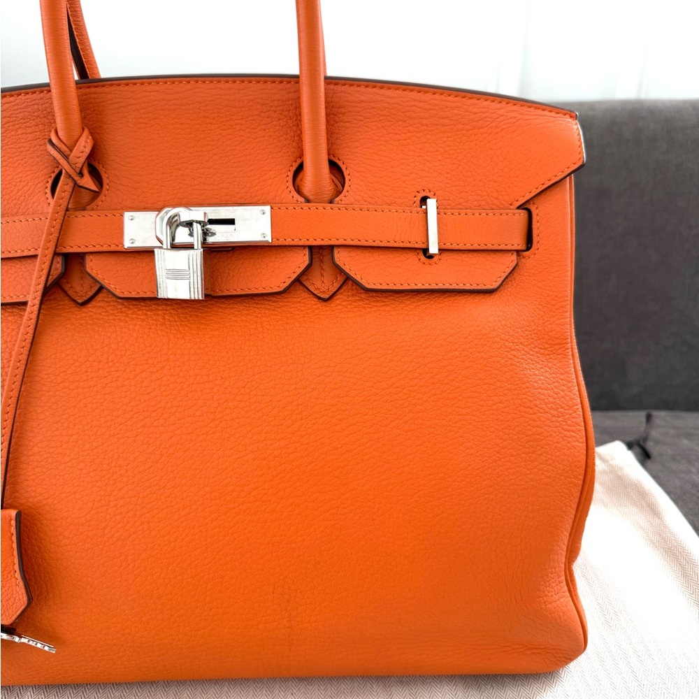 Hermes Birkin 35 Orange Clemente leather tote bag authentic silver hardware - Picture 5 of 16